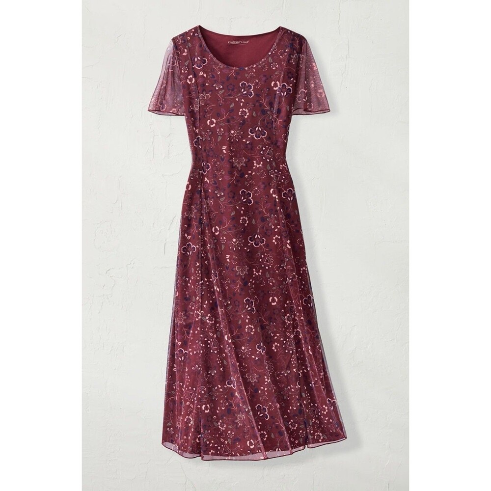 Coldwater Creek Bellefleurs Mesh Dress Short Sleeve PXL